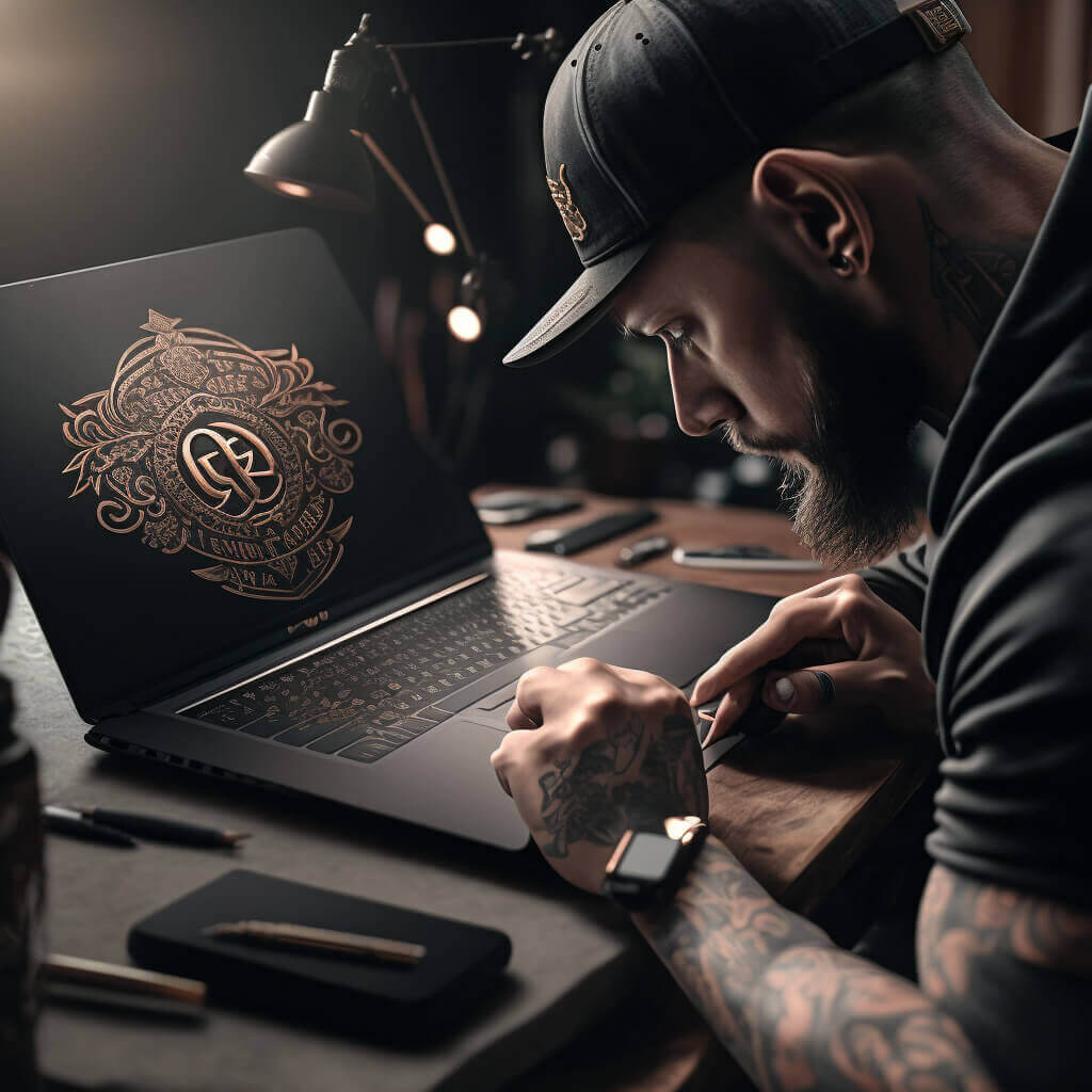 Een logoontwerper aan het ontwerpen van een logo op een laptop