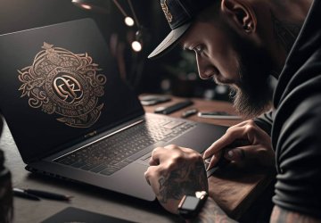 Een logoontwerper aan het ontwerpen van een logo op een laptop